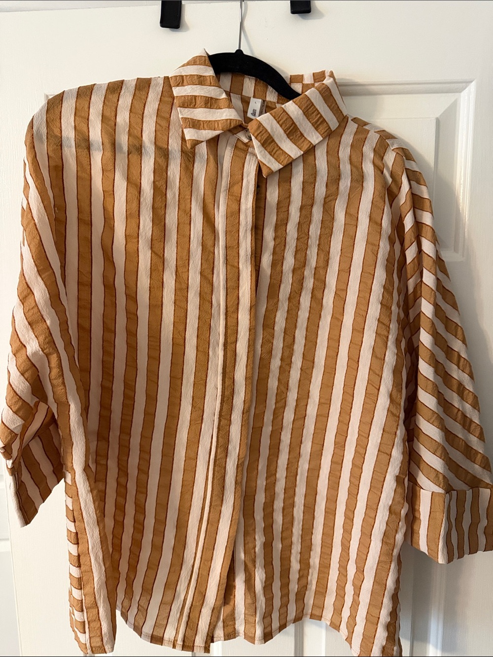 glam Brown and White Vertical Stripe Button-Down Shirt